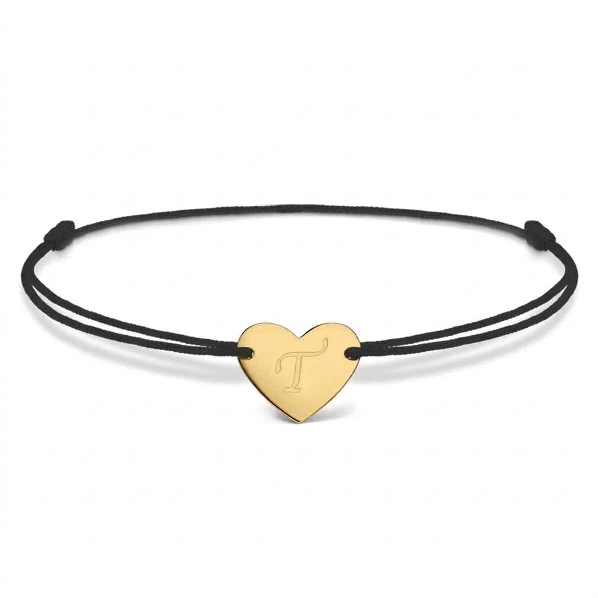 Bracelet à cordon personnalisé - cœur 12 x 10 mm - argent 925 - modèle initiale 6