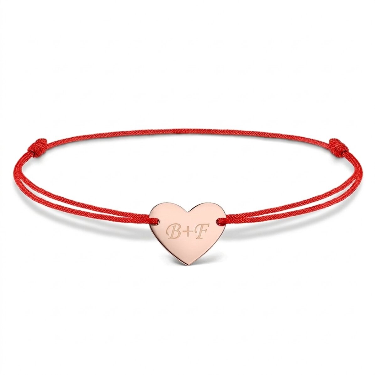 Gepersonaliseerde armband met koord – hartje 12x10 mm – 925 zilver – ‘Jij en ik’, model 2