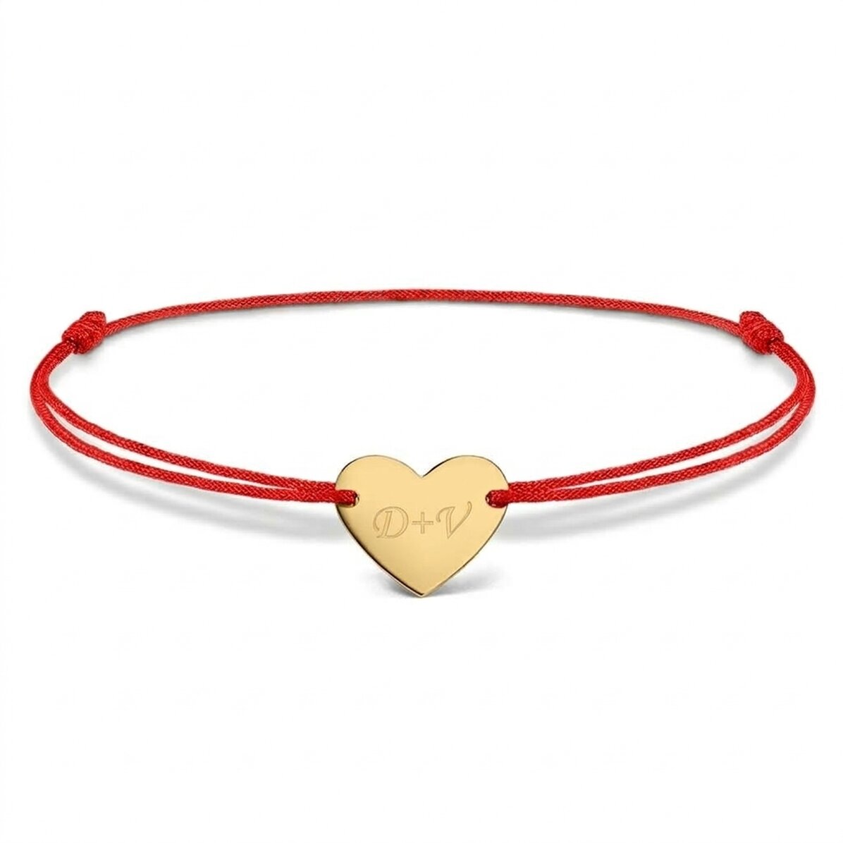Gepersonaliseerde armband met koord – hartje 12x10 mm – 14-karaats goud – ‘Jij en ik’, model 3