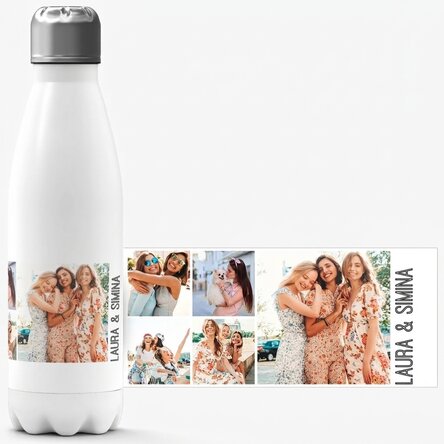 Gepersonaliseerde thermosfles met witte bodem, voorzien van 5 foto’s en tekst