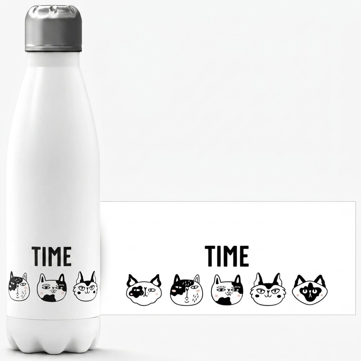 Thermos à base blanche personnalisé avec un prénom - Cats