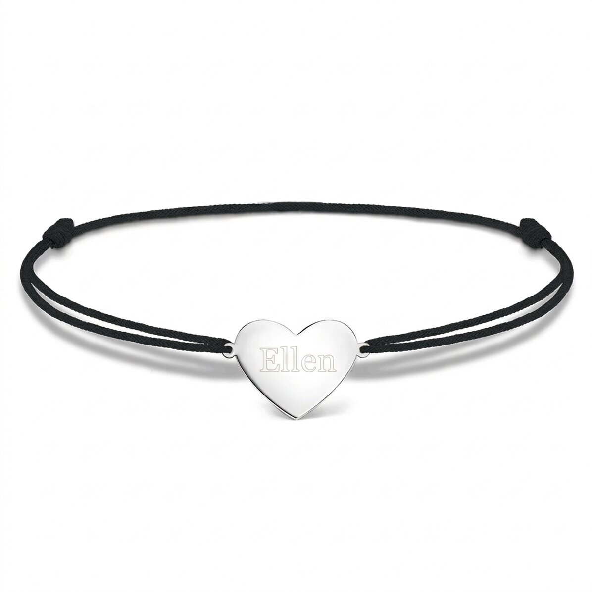 Gepersonaliseerde armband met koord - hartje 15x13 mm - 925 zilver - Naam
