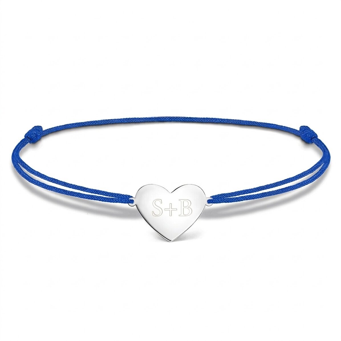 Gepersonaliseerde armband met koord - hartje 15x13 mm - 925 zilver - 2 initialen