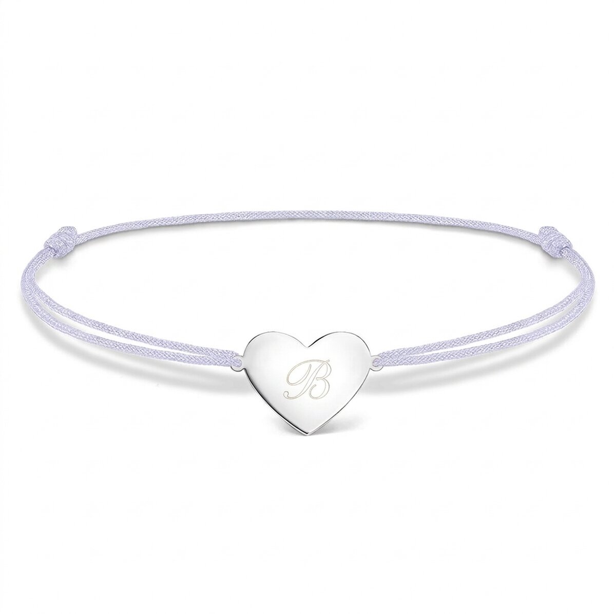 Bracelet à cordon personnalisé - cœur 15 x 13 mm - argent 925 - initiale