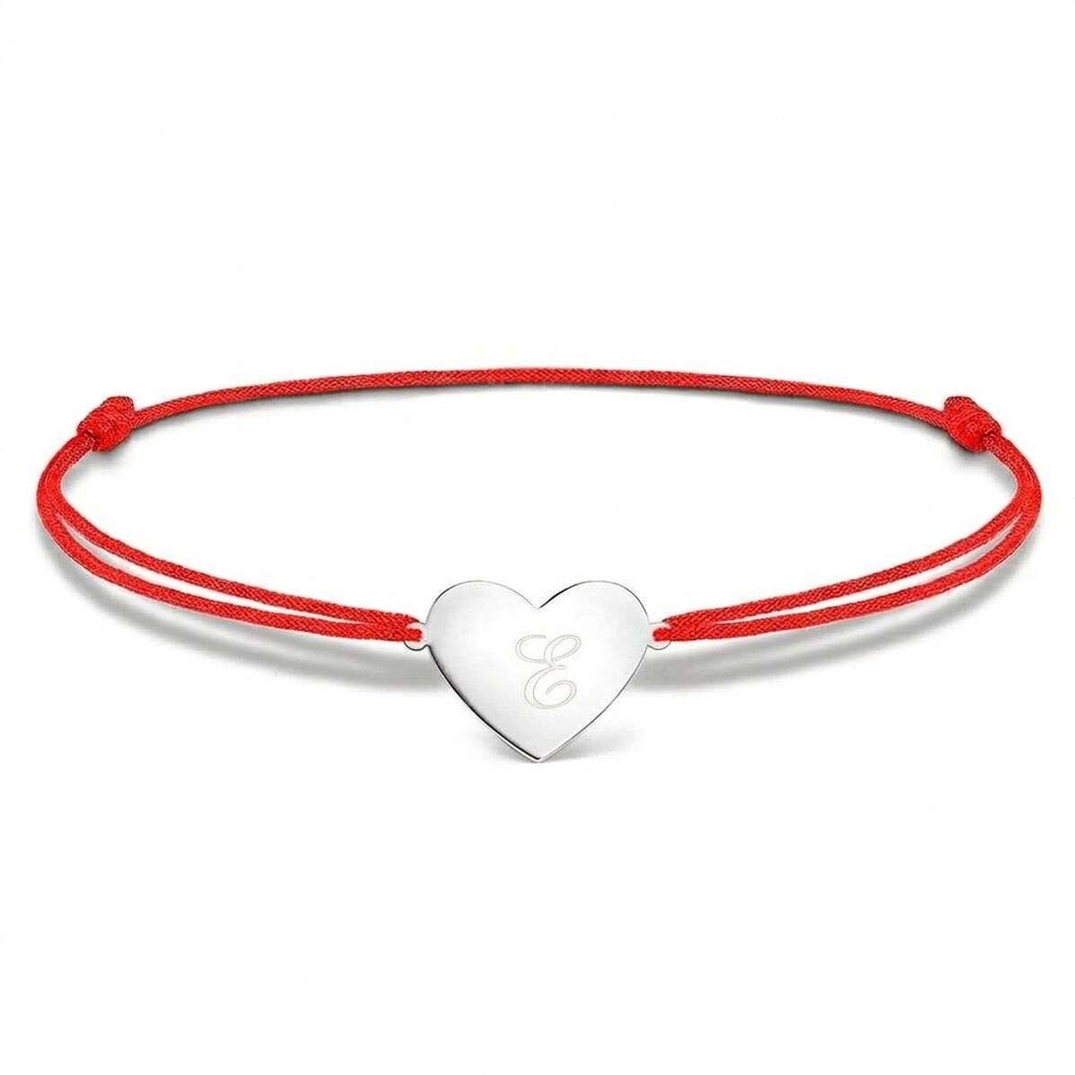 Gepersonaliseerde armband met koord - hartje 15x13 mm - 925 zilver - initiaal 2