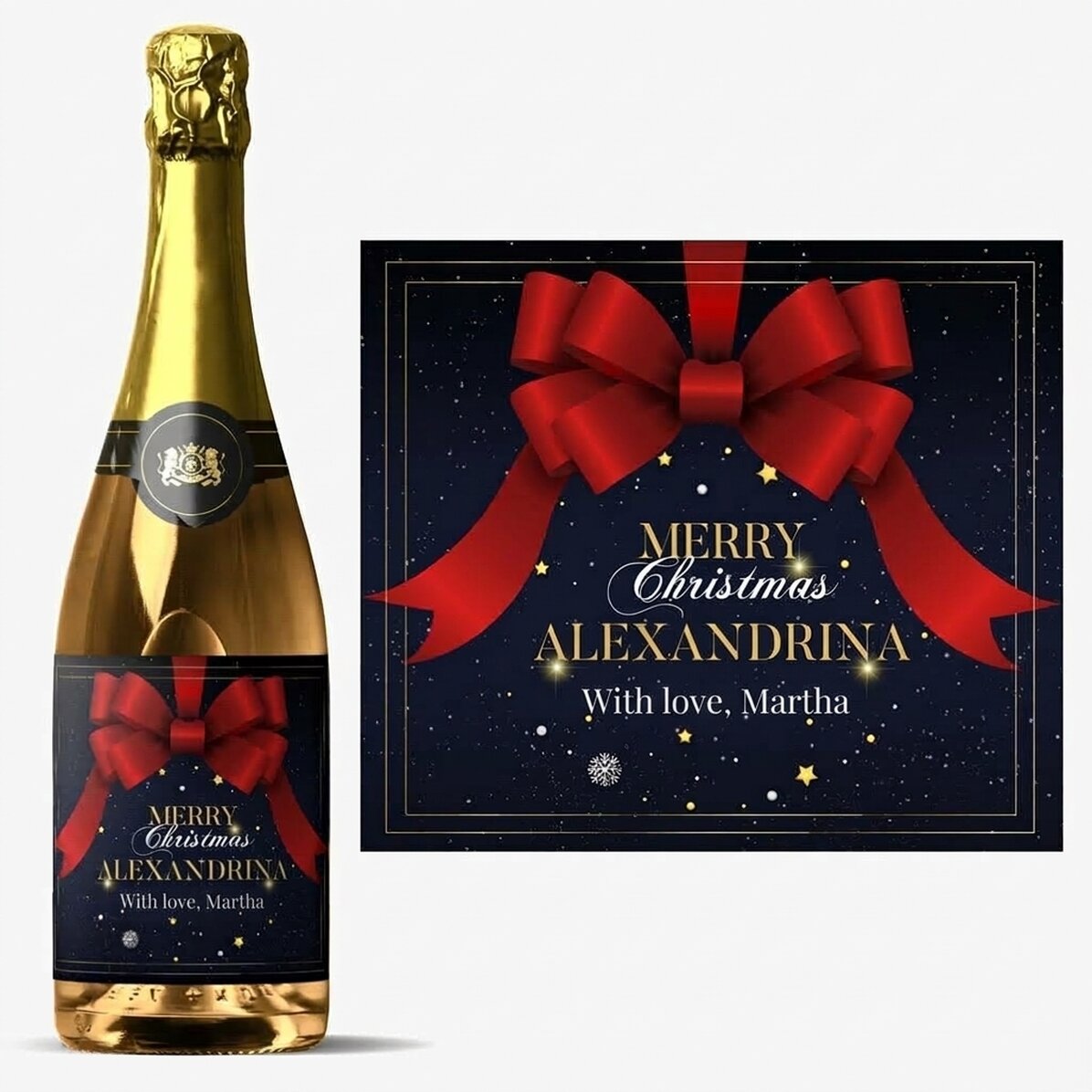 Mousserende wijn met gepersonaliseerde tekst - Glamorous Christmas