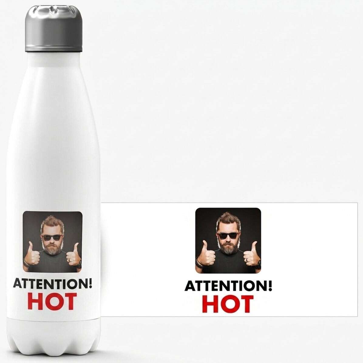 Thermosfles met witte bodem, gepersonaliseerd met een foto en tekst - Fierbinte