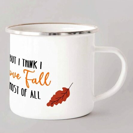 Tasse en métal émaillée avec inscription - « I love fall »
