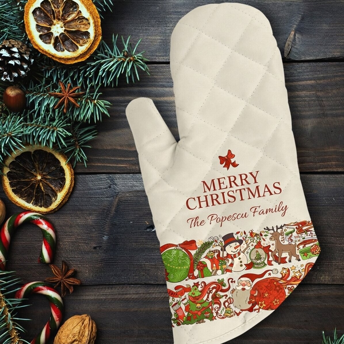 Gepersonaliseerde keukenhandschoen met tekst - Traditional Christmas