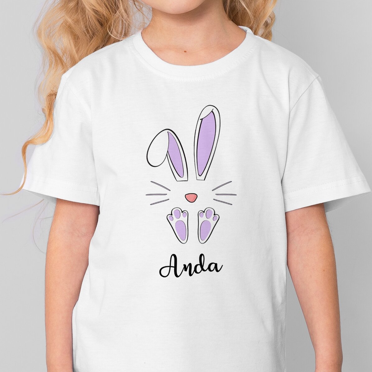 Katoenen T-shirt voor kinderen, gepersonaliseerd met naam - Paashaas