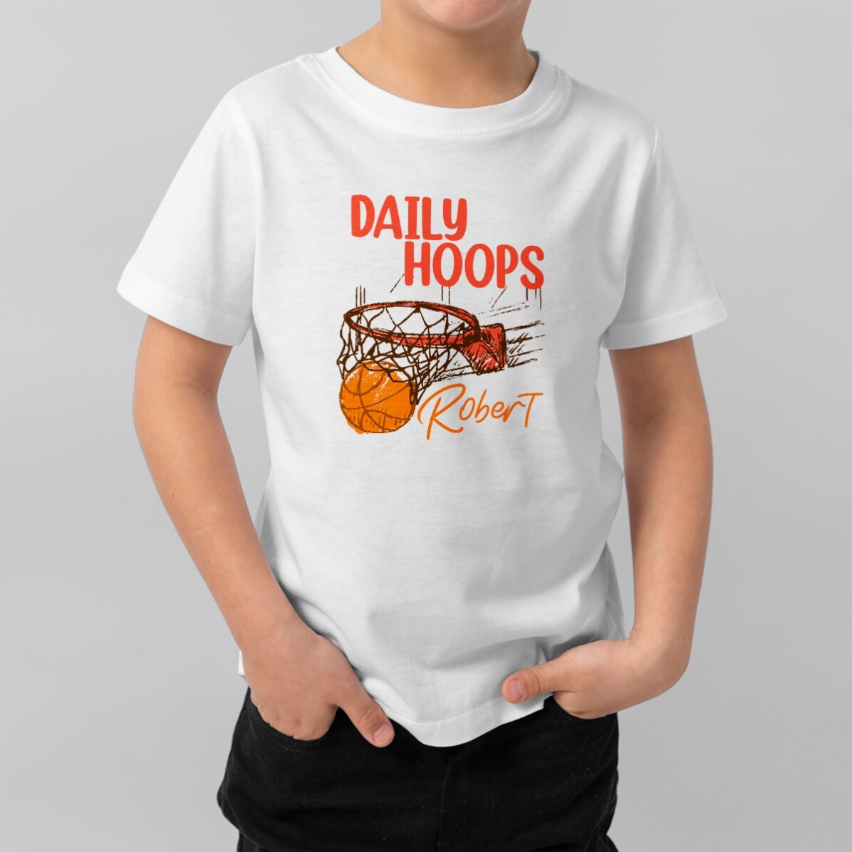 Katoenen T-shirt voor kinderen, gepersonaliseerd met tekst - Basketbal