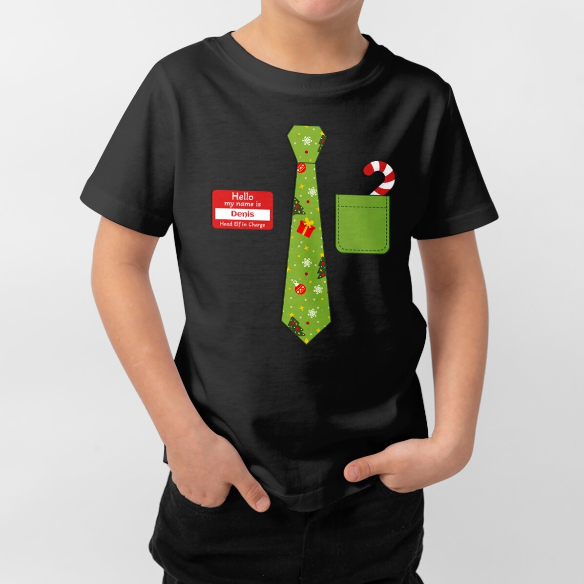 Katoenen T-shirt voor kinderen, gepersonaliseerd met tekst - Kerststropdas