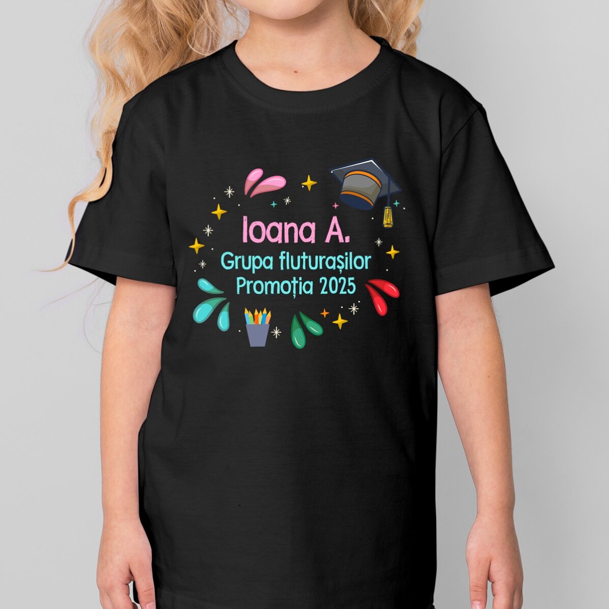 T-shirt en coton pour enfants personnalisé avec un texte - Couleurs