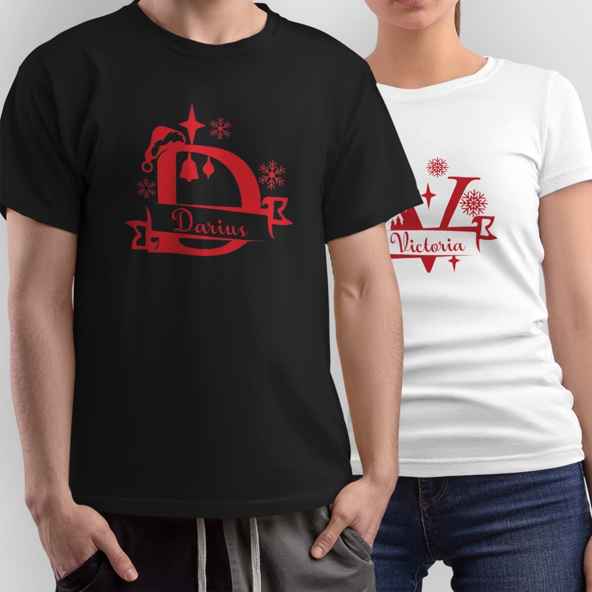 Katoenen T-shirt met initialen en naam - kerstmodel