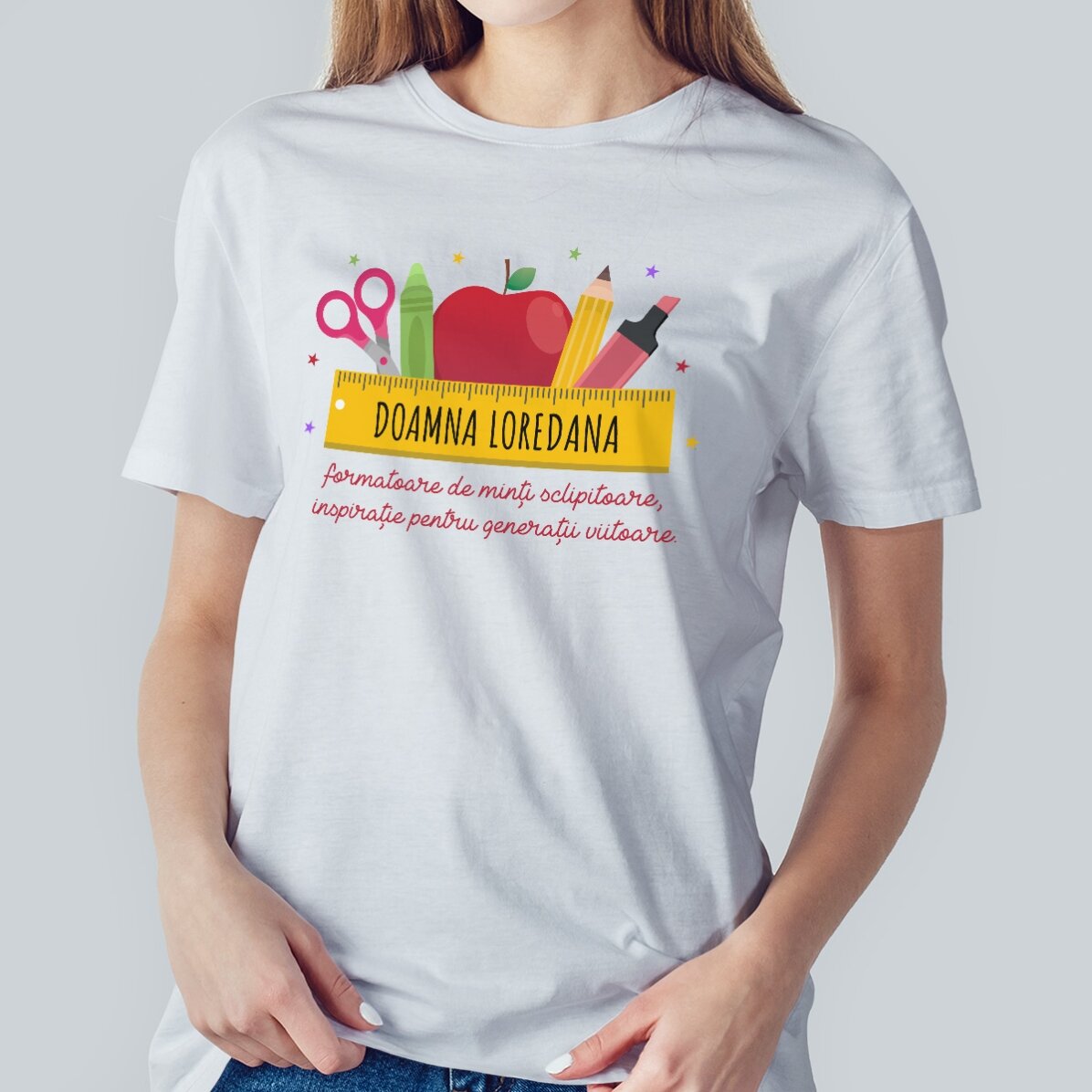 Katoenen T-shirt met naam voor leraren - Schoolbenodigdheden