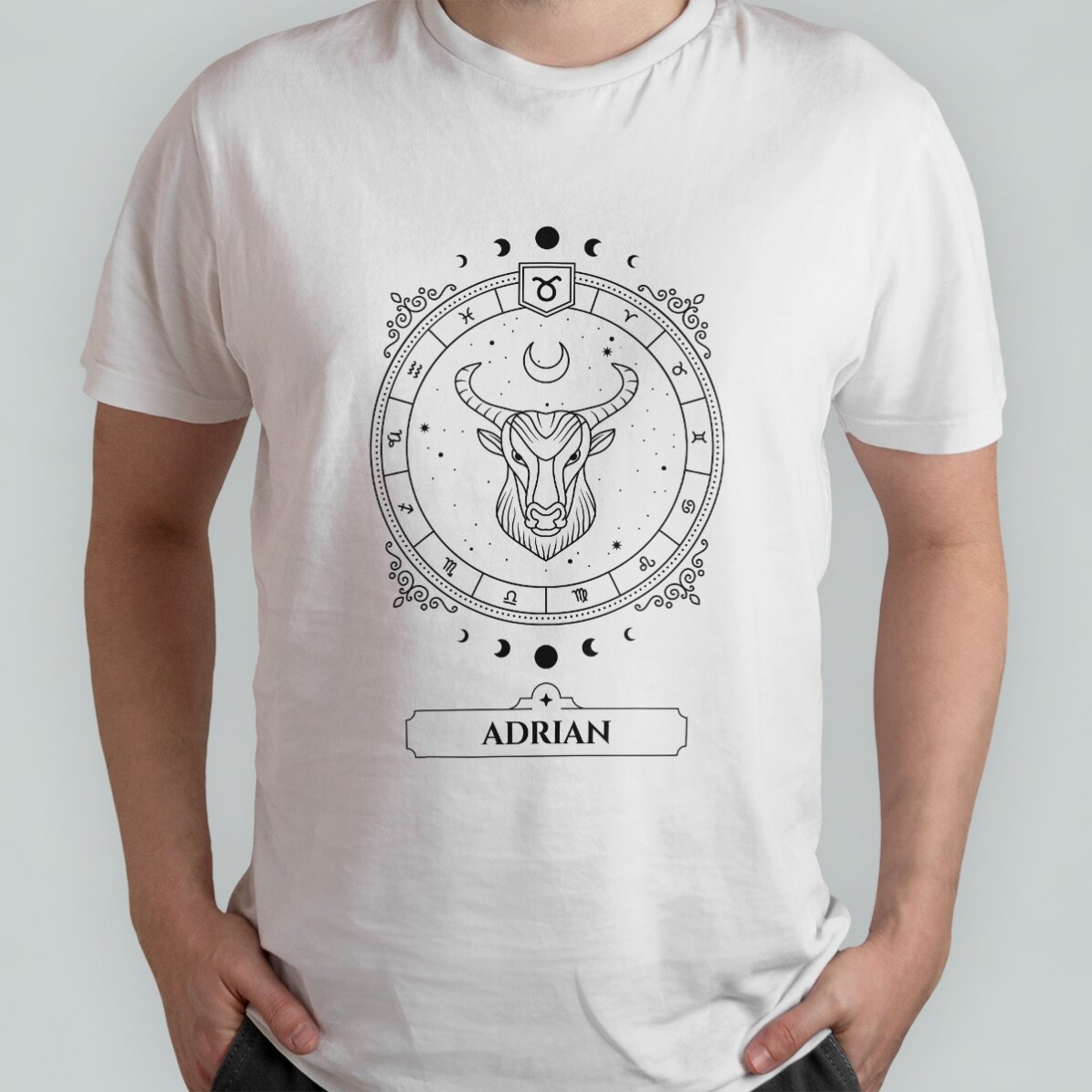 Katoenen T-shirt met naam en sterrenbeeld - Stier