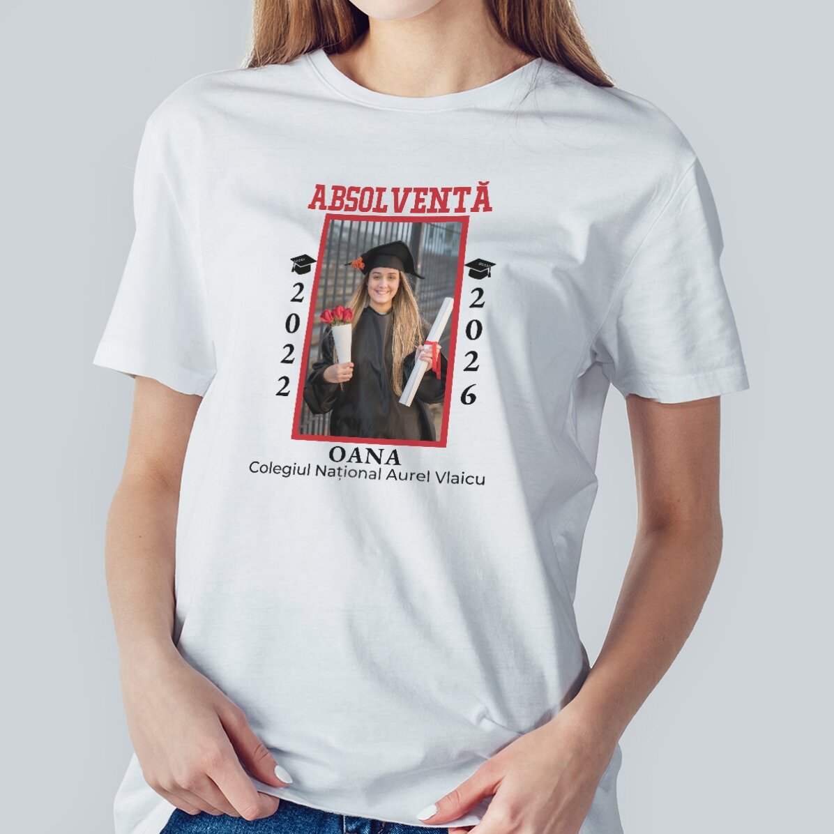 Gepersonaliseerd katoenen T-shirt met foto en tekst - Afstuderen