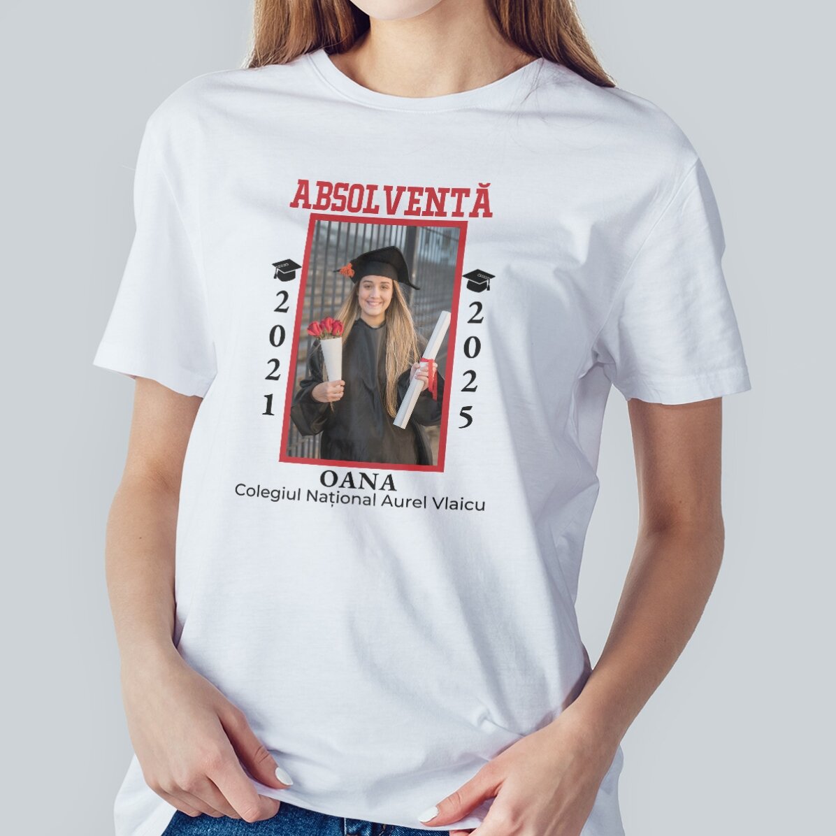 Gepersonaliseerd katoenen T-shirt met foto en tekst - Afstuderen