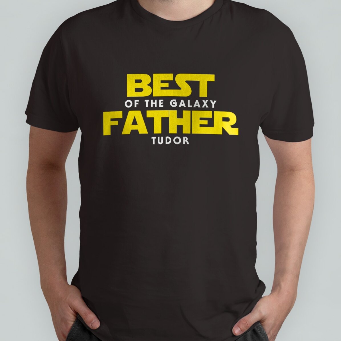 Katoenen T-shirt met gepersonaliseerde tekst - Best father of the galaxy