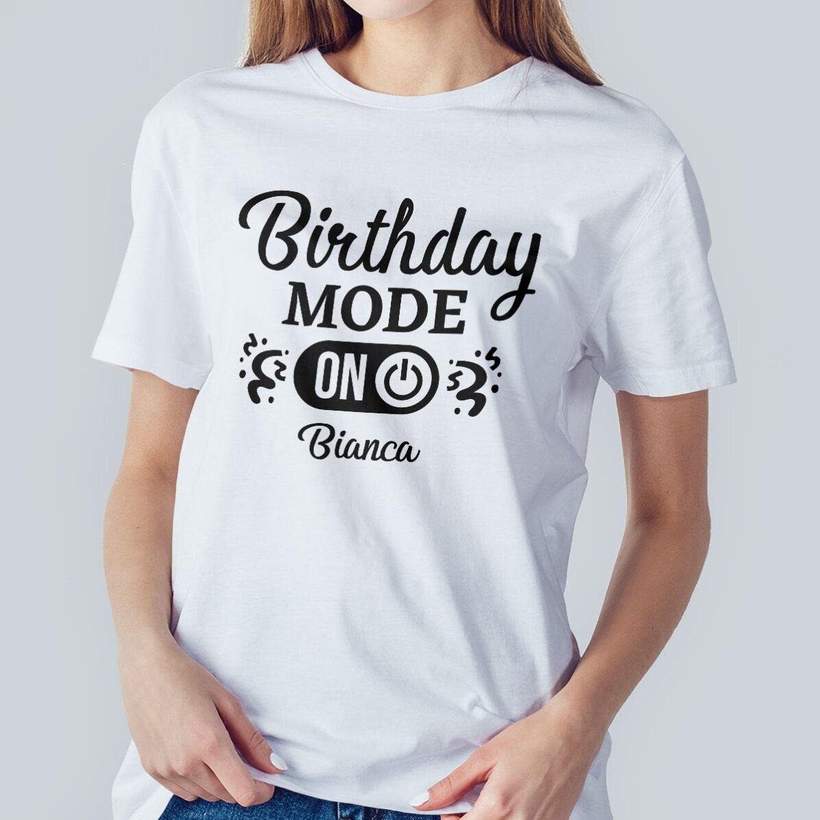 Gepersonaliseerd katoenen T-shirt met tekst - Birthday Mode ON