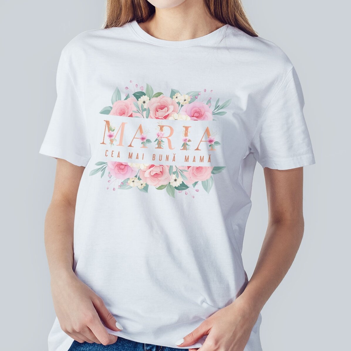 Gepersonaliseerd katoenen T-shirt met bloemmotief - De beste moeder