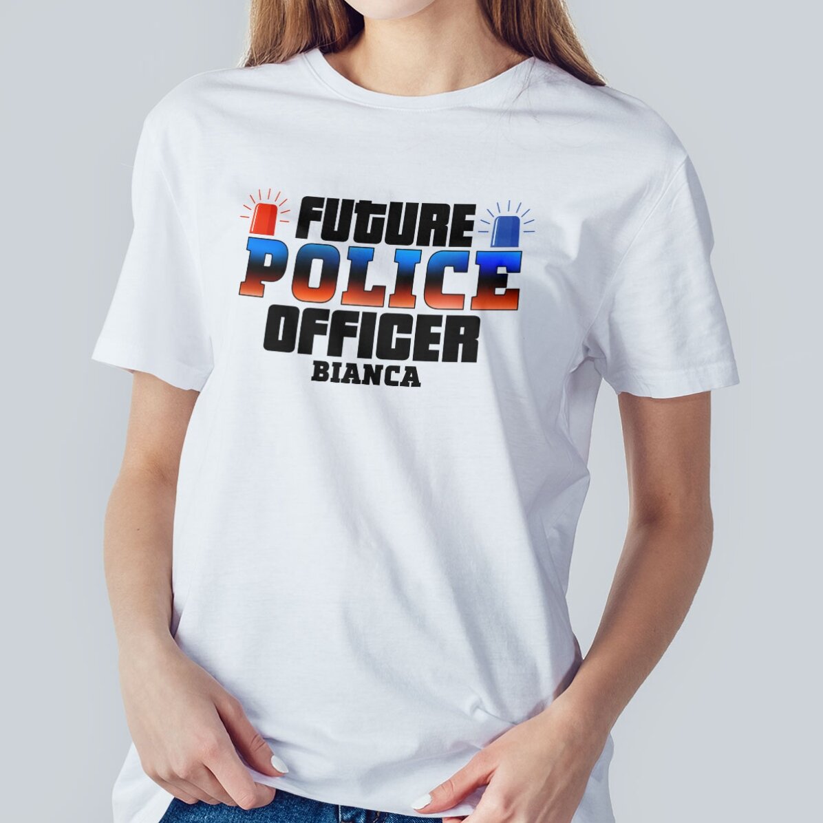 Katoenen T-shirt met gepersonaliseerde tekst - Toekomstige politieagent