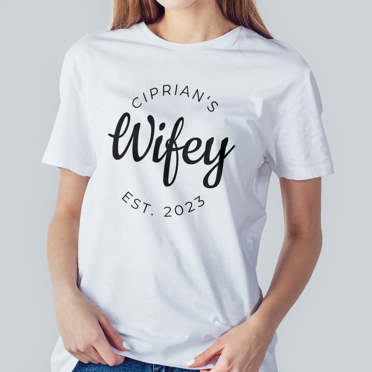 Katoenen T-shirt met gepersonaliseerde tekst - Hubby & Wifey