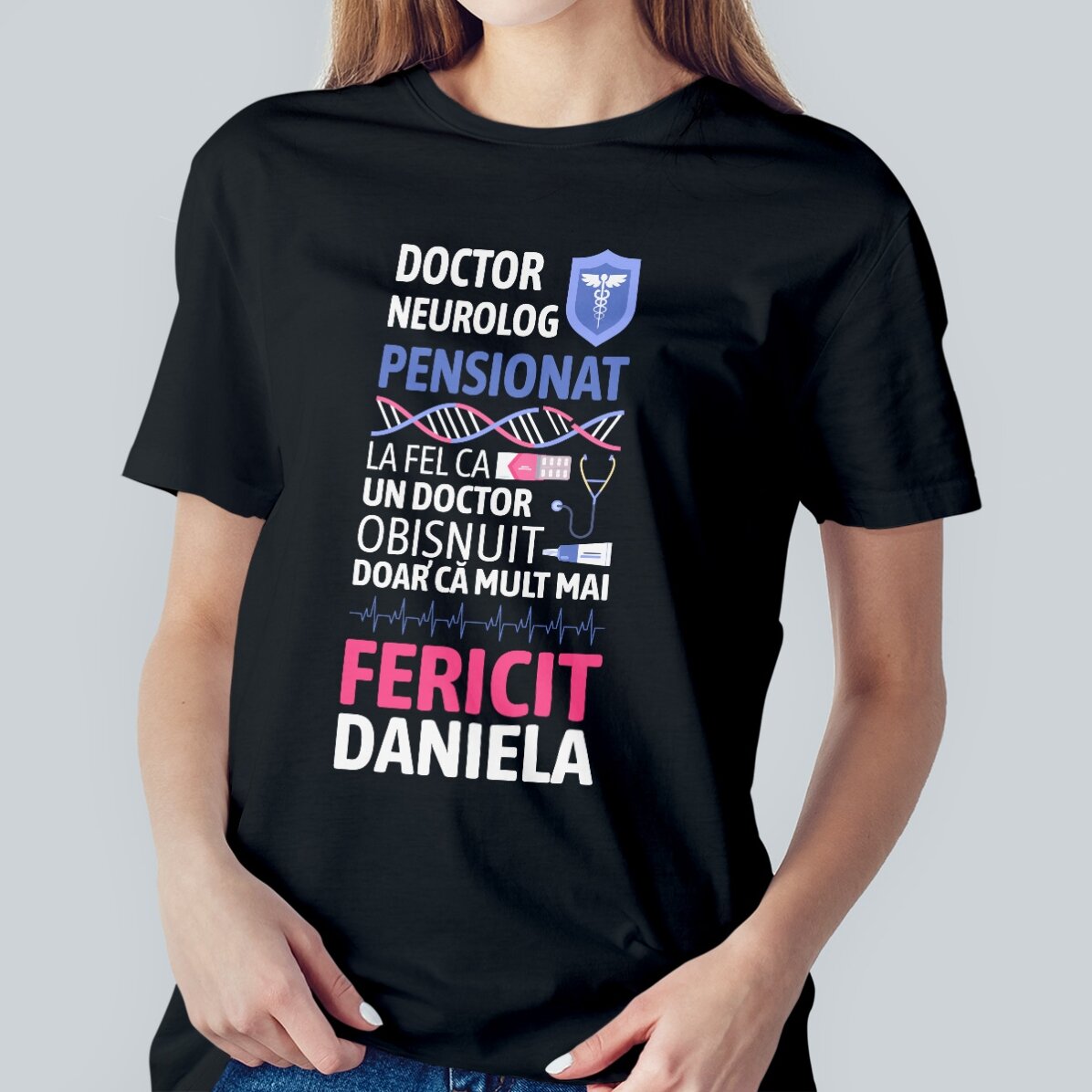 Gepersonaliseerd katoenen T-shirt met tekst - Gepensioneerde arts