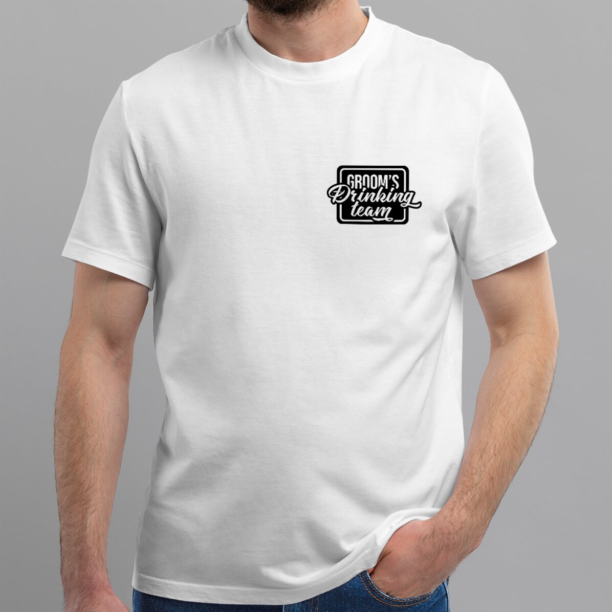 Gepersonaliseerd katoenen T-shirt met tekst voor het vrijgezellenfeest - Groom