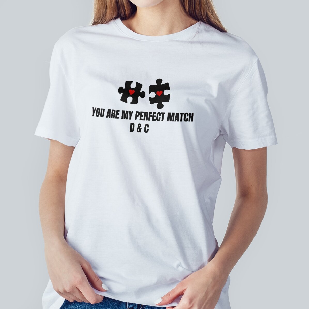 Katoenen T-shirt met gepersonaliseerde tekst - Perfect Match