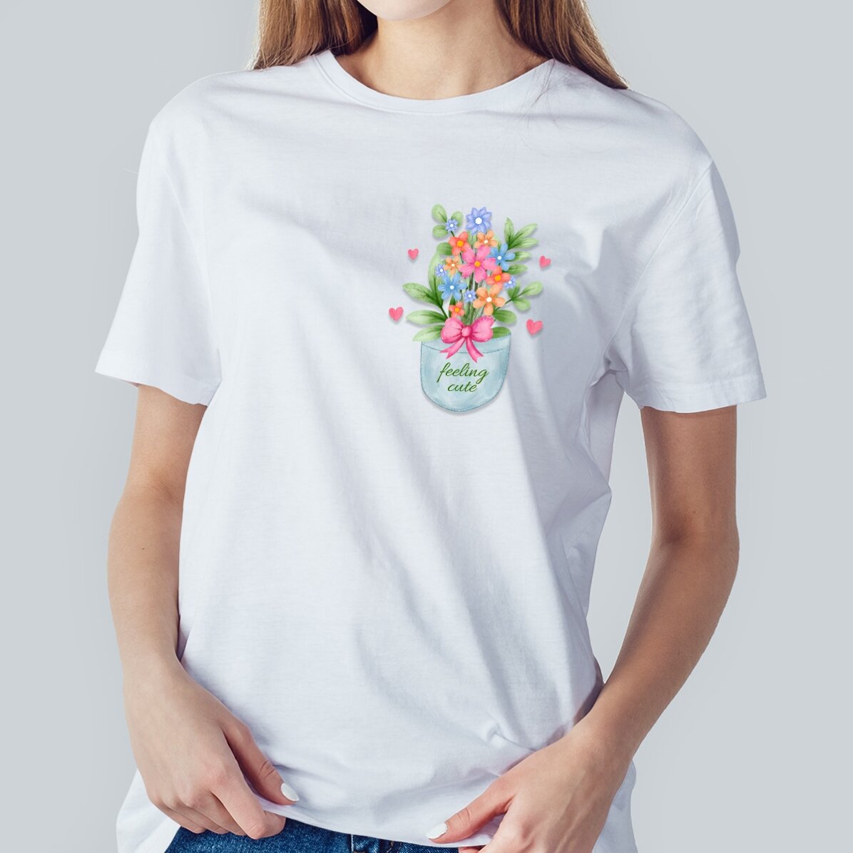 Katoenen T-shirt met gepersonaliseerde tekst - Pocket flowers