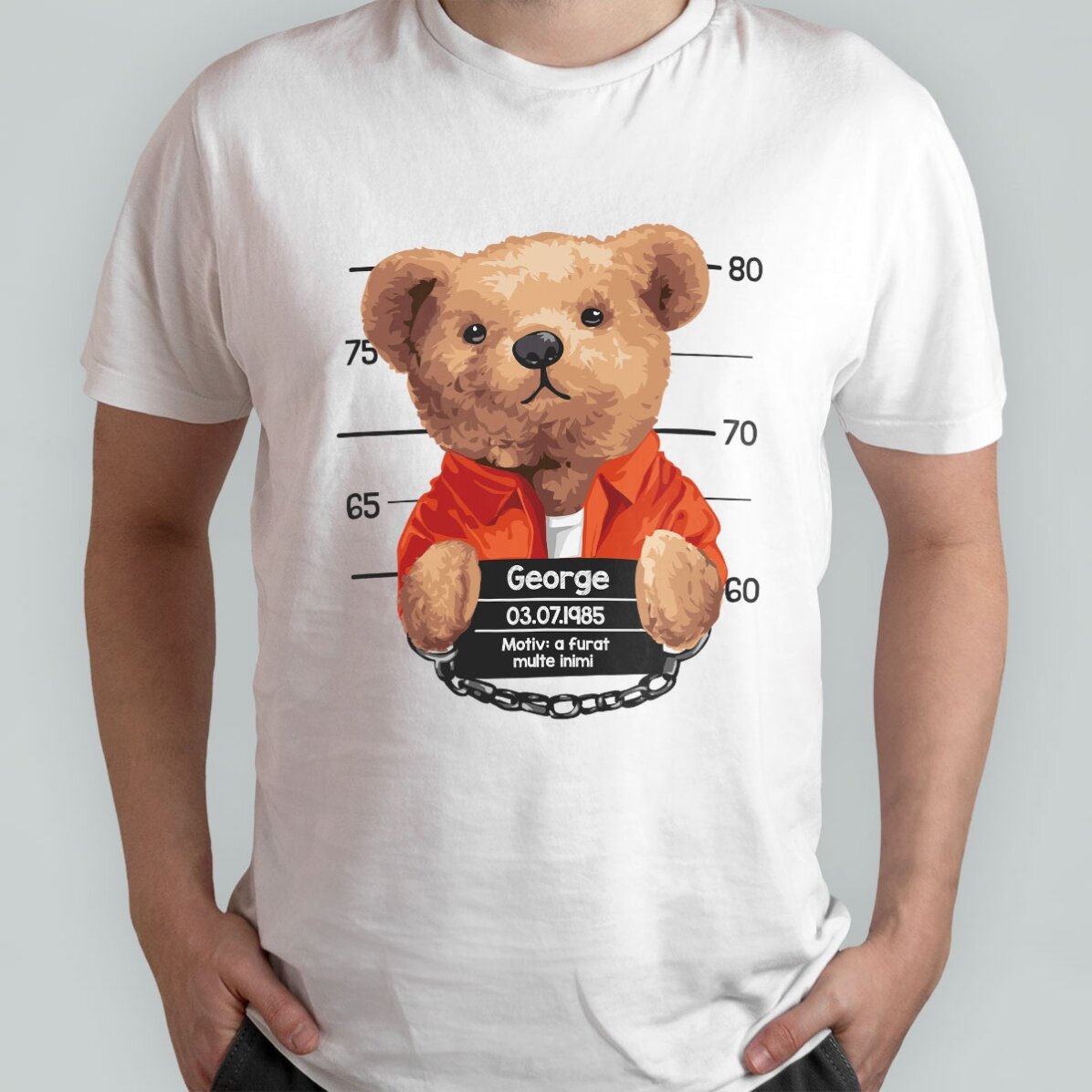 Katoenen T-shirt met gepersonaliseerde tekst - Prison teddy bear
