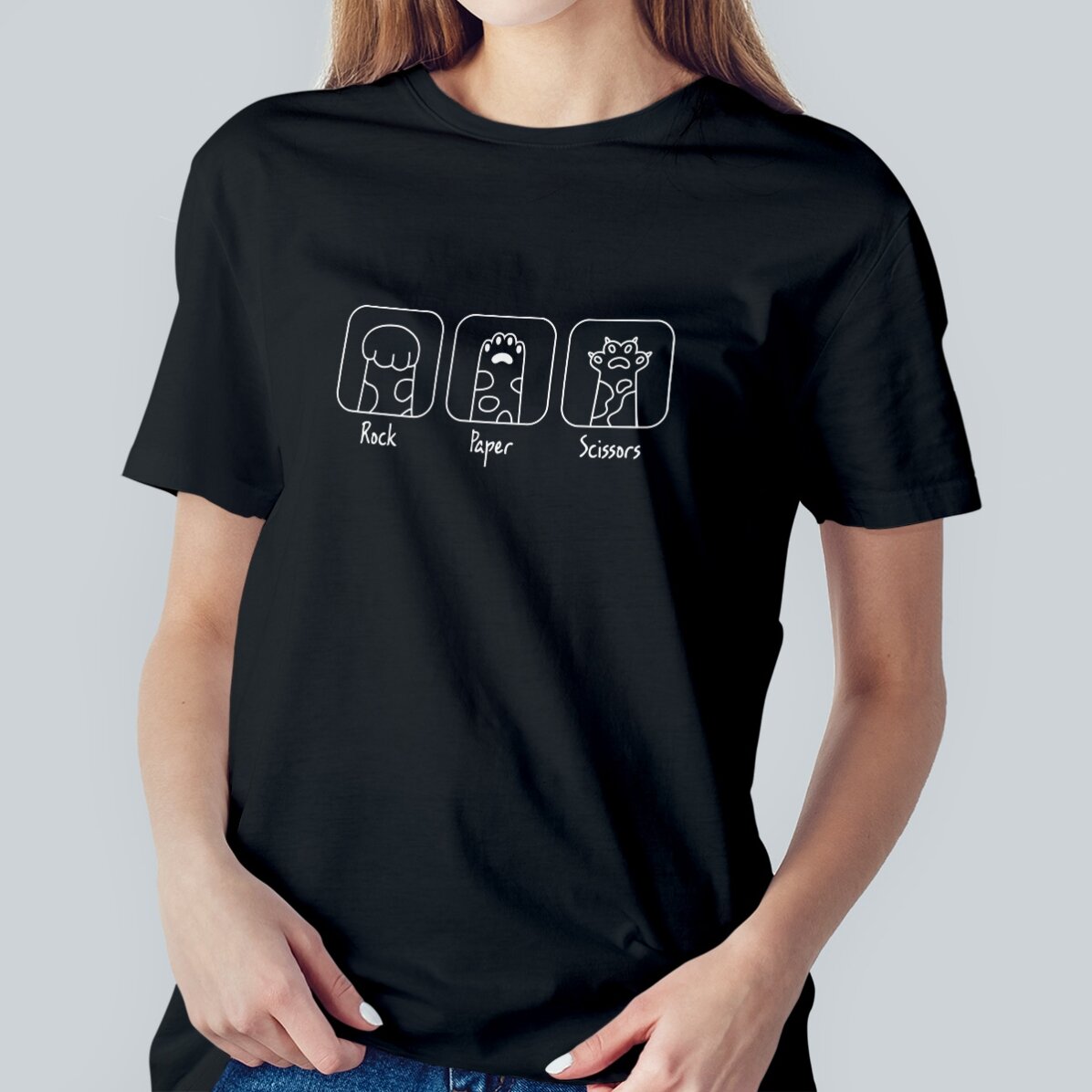 Katoenen T-shirt met gepersonaliseerde tekst - Rock, paper, scissors