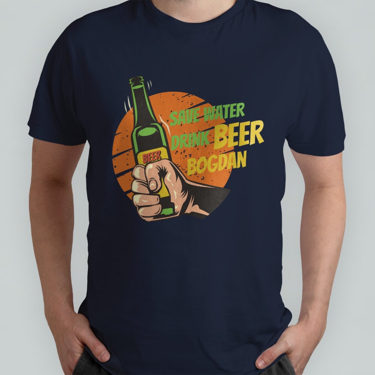 Katoenen T-shirt met gepersonaliseerde tekst - Save water, drink beer