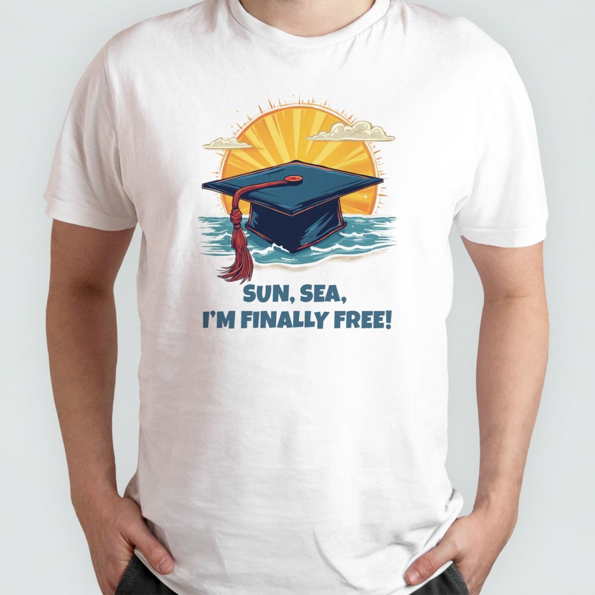 Katoenen T-shirt met gepersonaliseerde tekst - Sun, sea, finally free