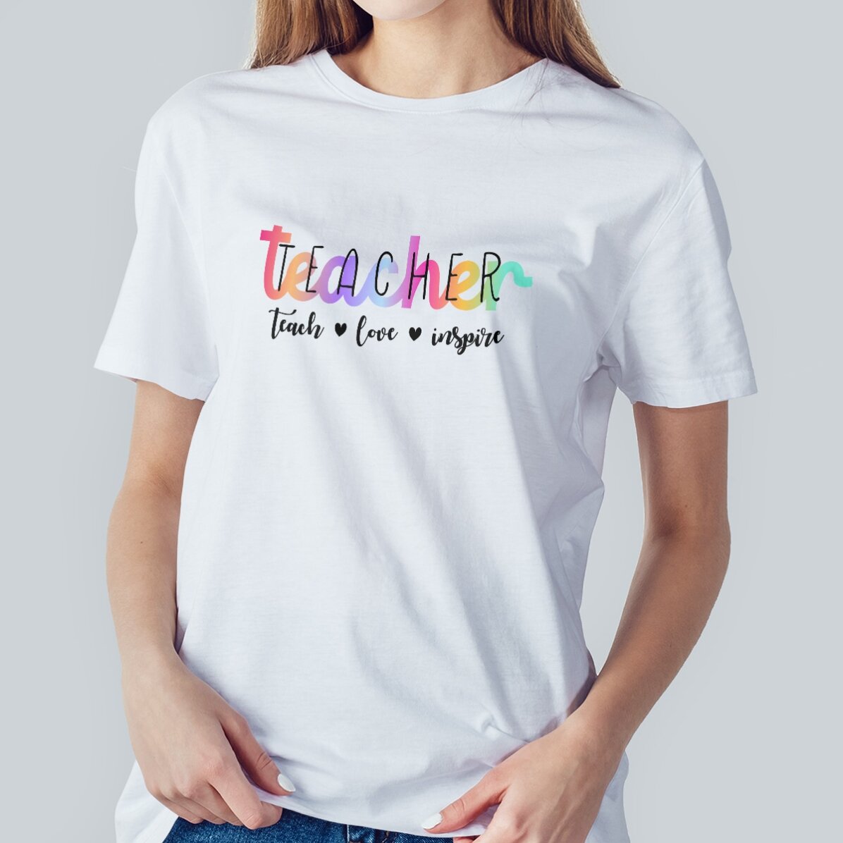 Katoenen T-shirt met gepersonaliseerde tekst - Teach, love, inspire