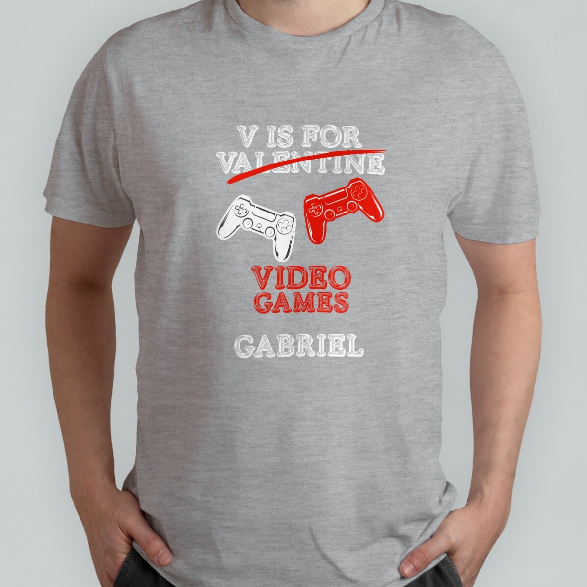 Katoenen T-shirt met gepersonaliseerde tekst - V is for Video Games