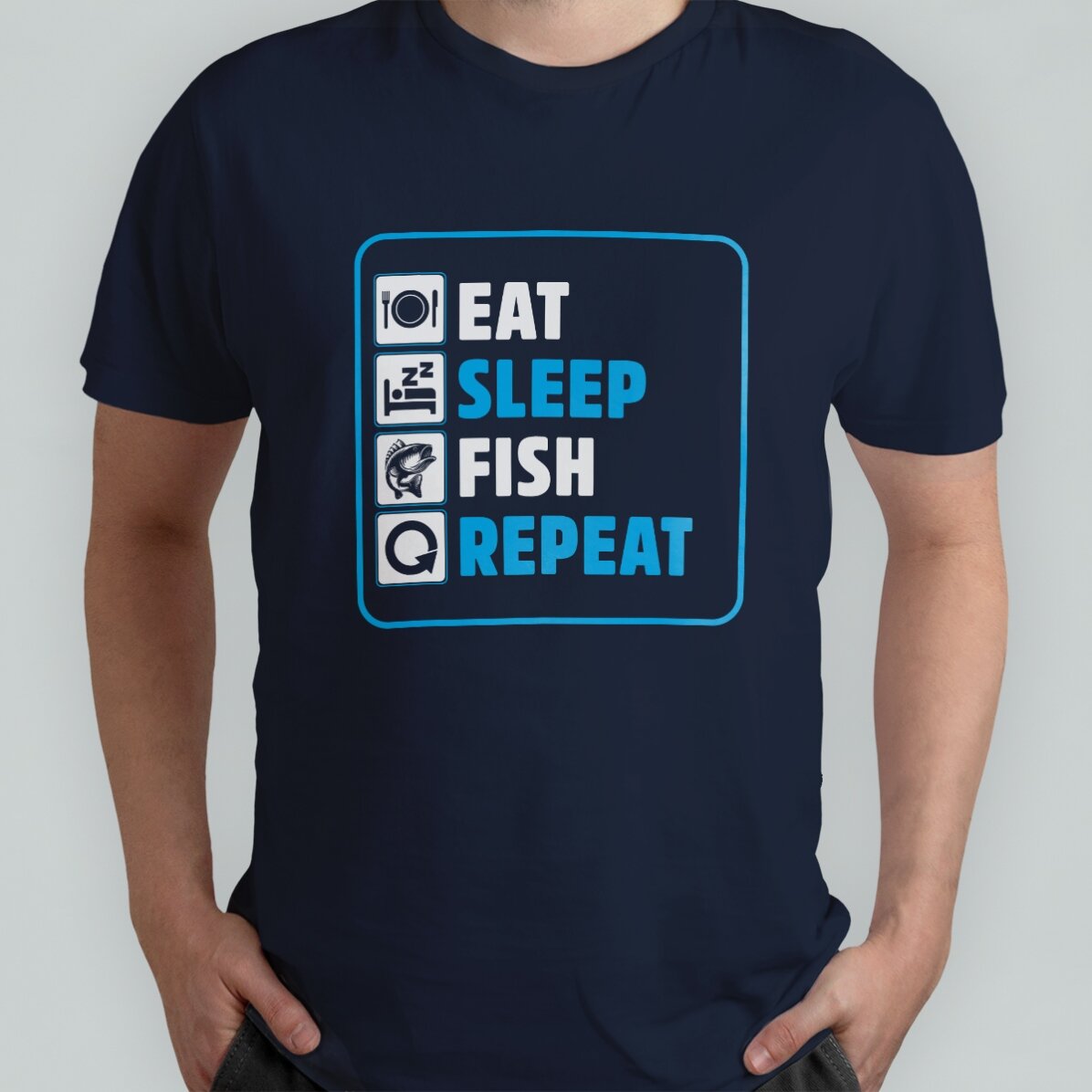 T-shirt met eigen tekst - Eat sleep fish repeat