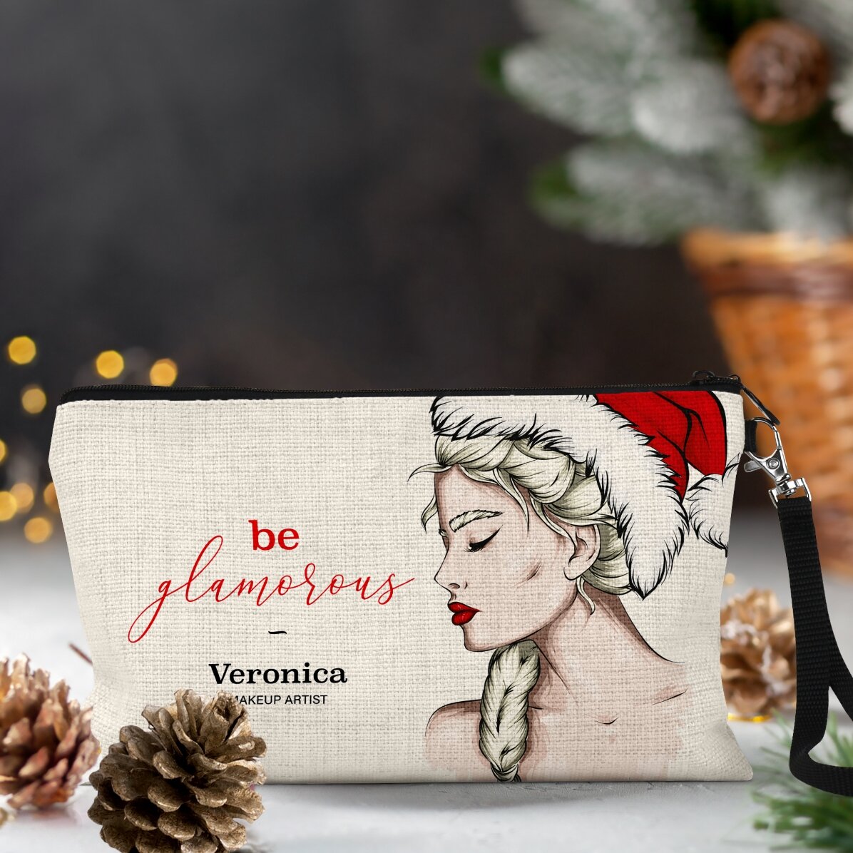 Gepersonaliseerde make-upset met de tekst ‘Glamorous Christmas’