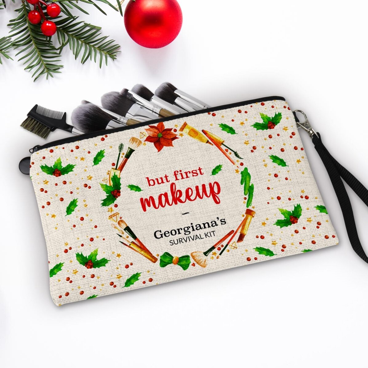 Gepersonaliseerde make-upset met de tekst ‘Survival Kit’