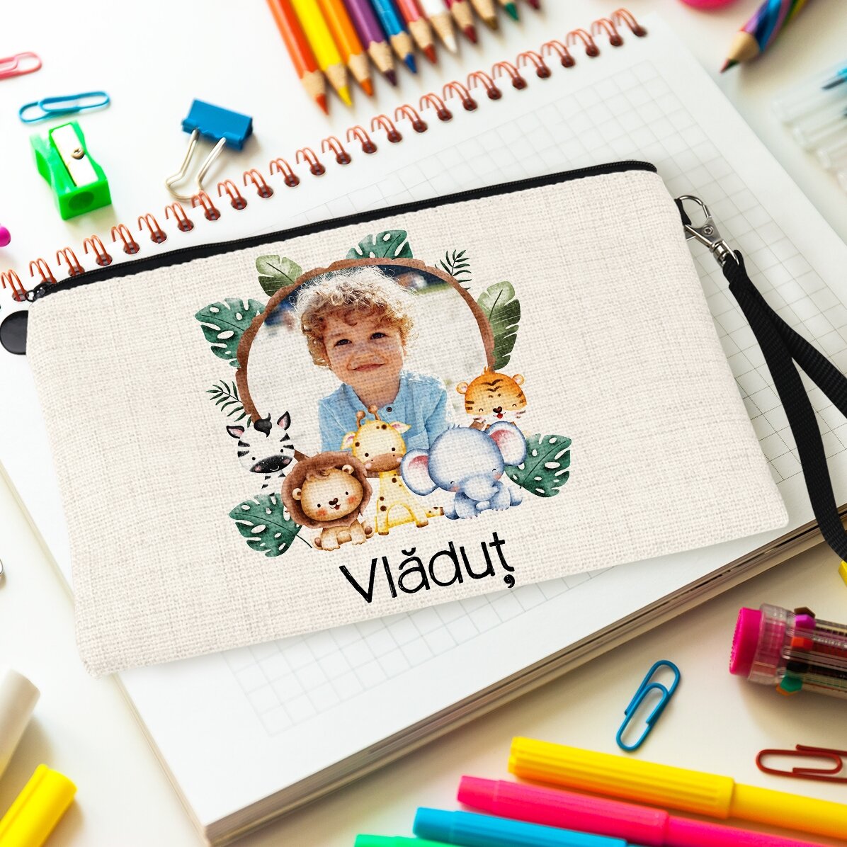 Gepersonaliseerde schoolset met foto en tekst - Dierentjes