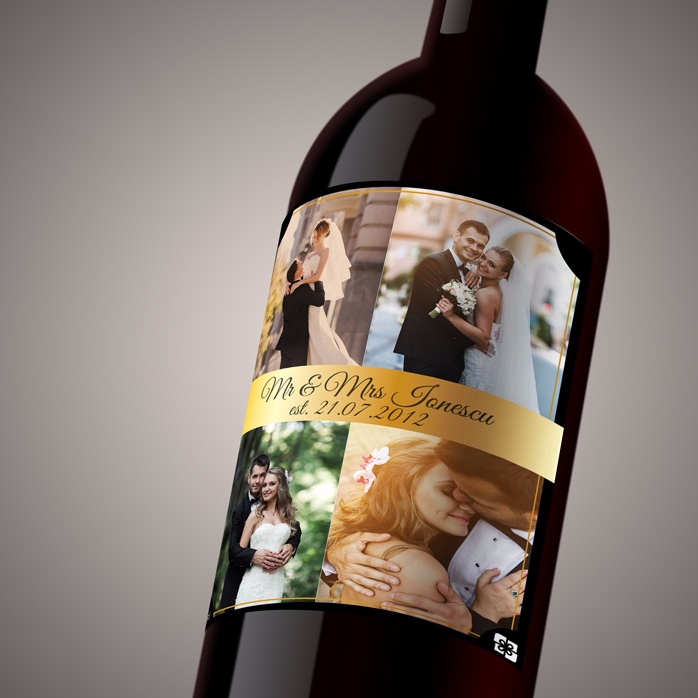 Vin personnalisé avec 4 photos pour un couple