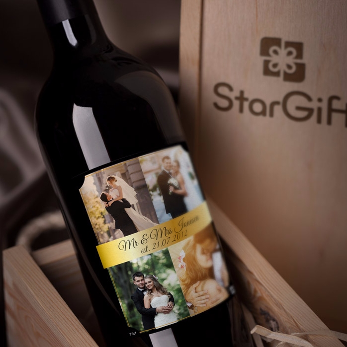Vin personnalisé avec 4 photos pour un couple