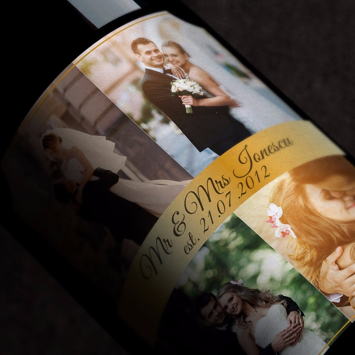Vin personnalisé avec 4 photos pour un couple
