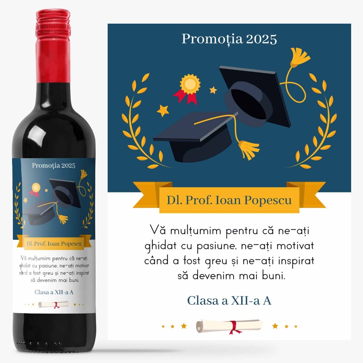 Vin personnalisé avec un message pour le professeur - Merci !