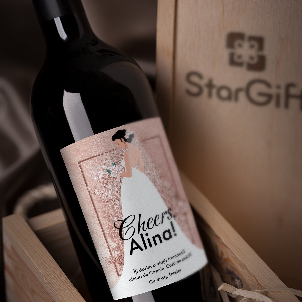 Vin personnalisé avec un message pour la future mariée