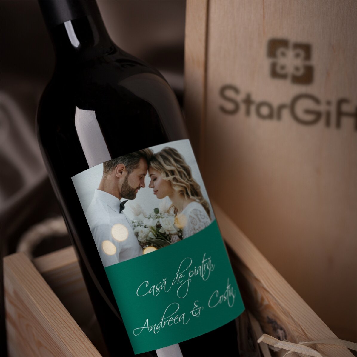 Vin personnalisé avec une photo pour un mariage