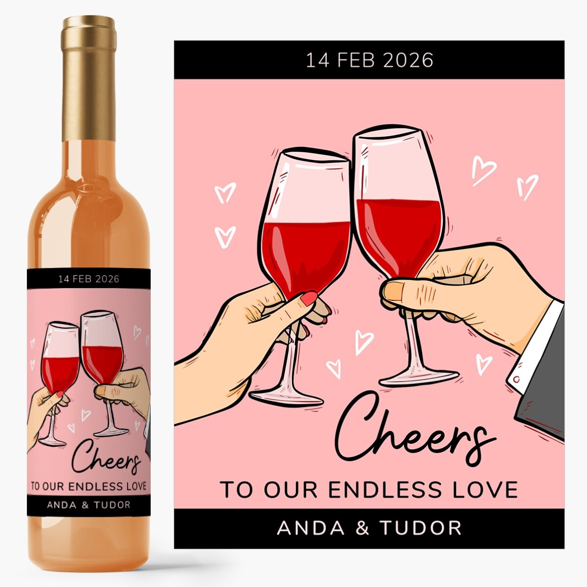 Wijn met gepersonaliseerde tekst - Cheers to our love