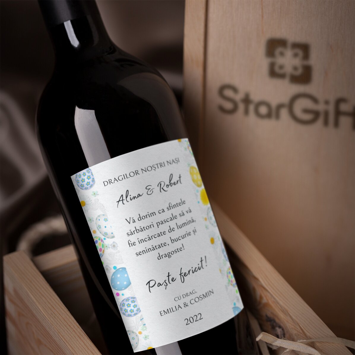 Vin personnalisé avec un message - Message de Pâques