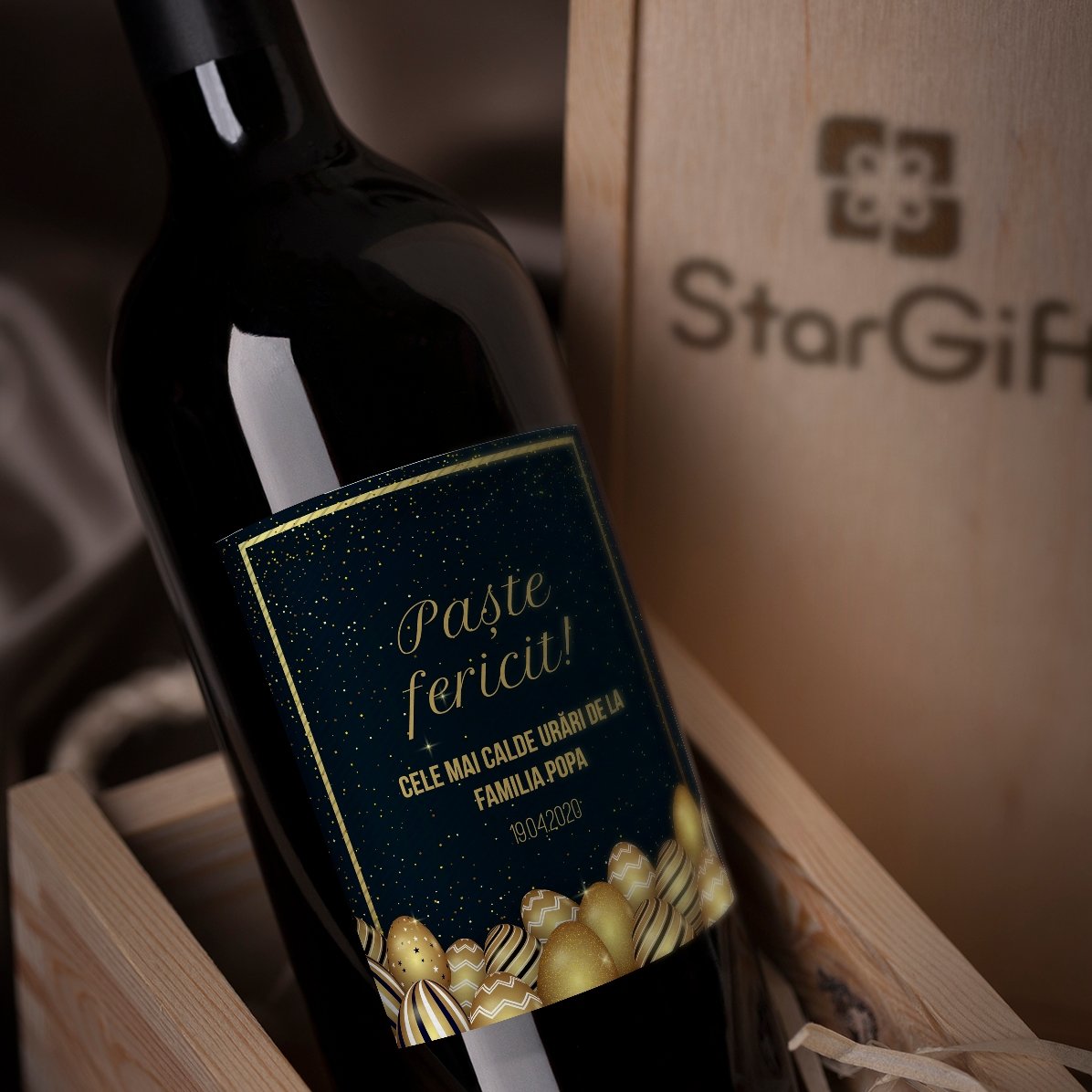 Vin personnalisé avec un message pour Pâques
